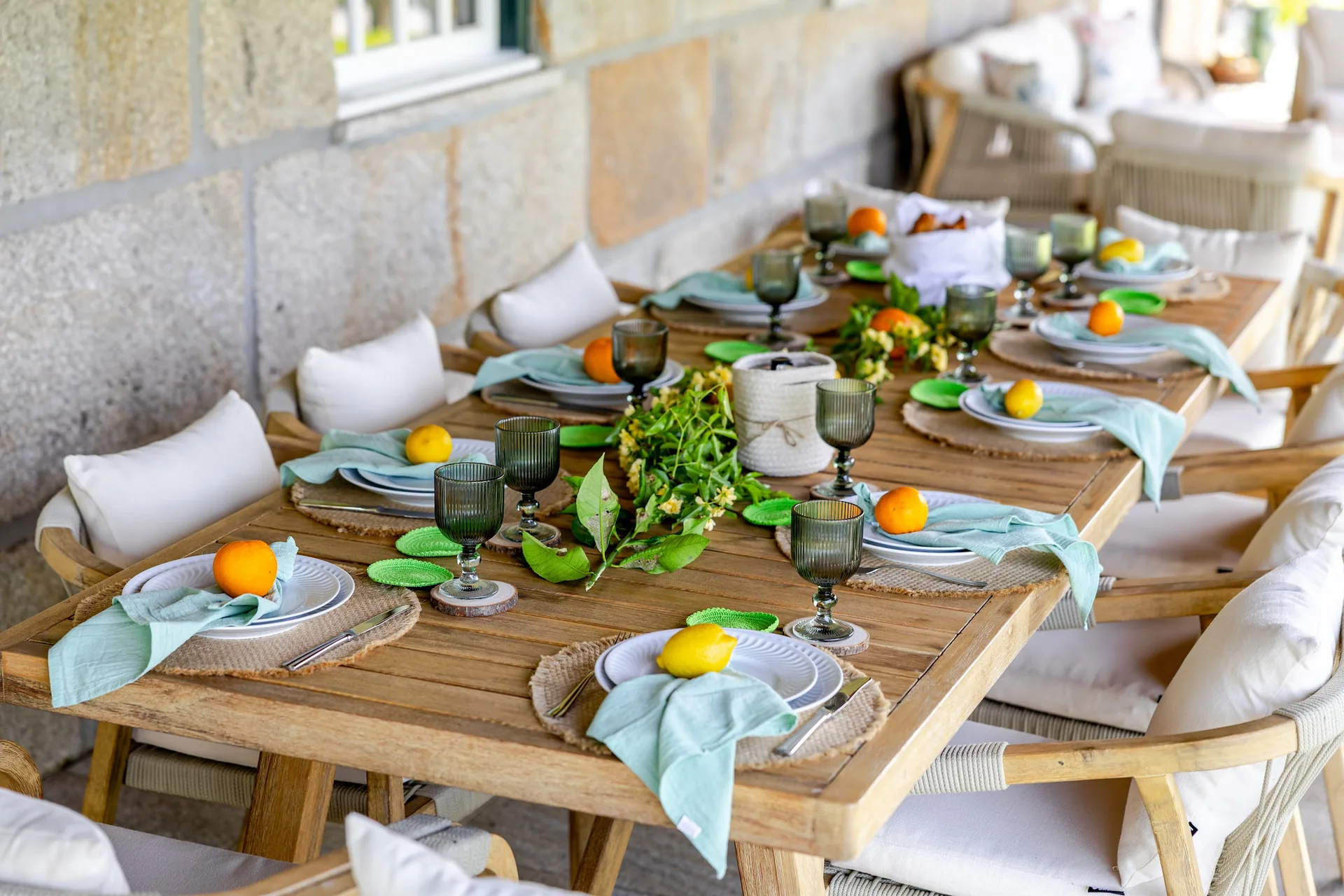 Long table laid for an estate meal