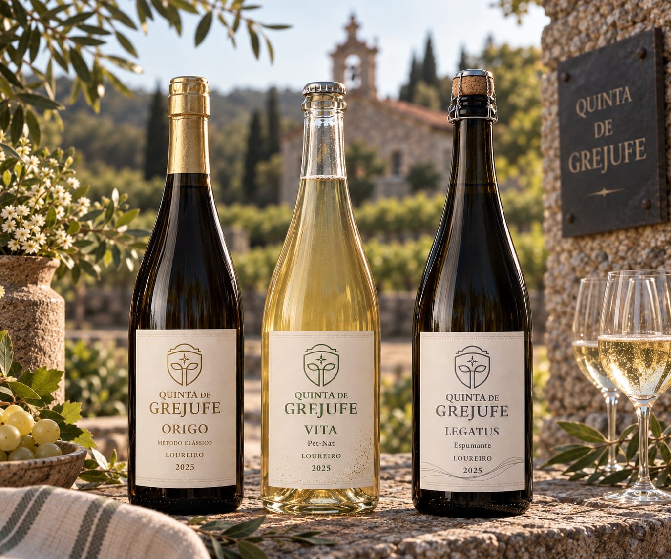 Origo, Vita and Legatus bottles by the estate chapel