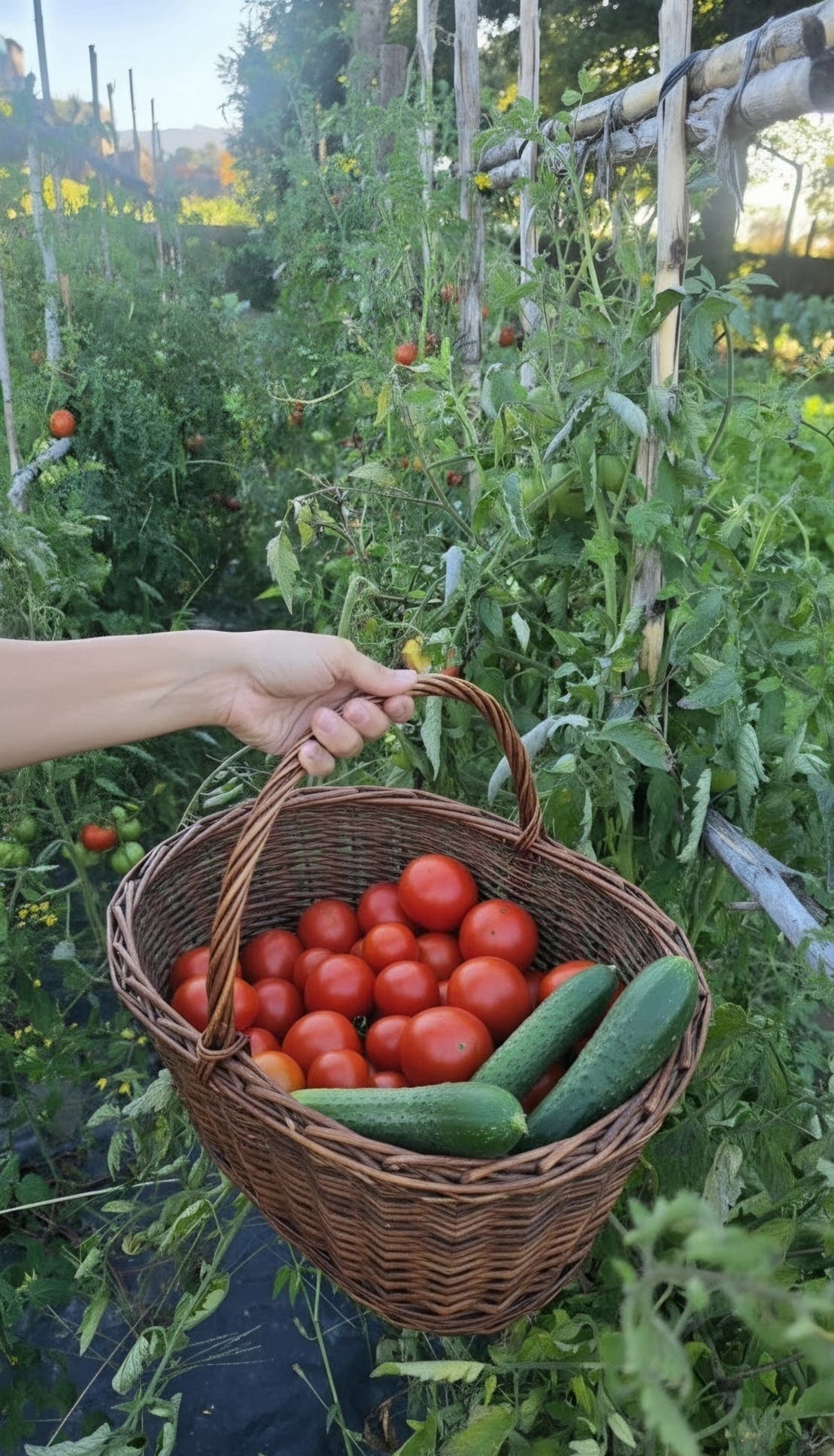 Harvesting tomatoes in the kitchen garden