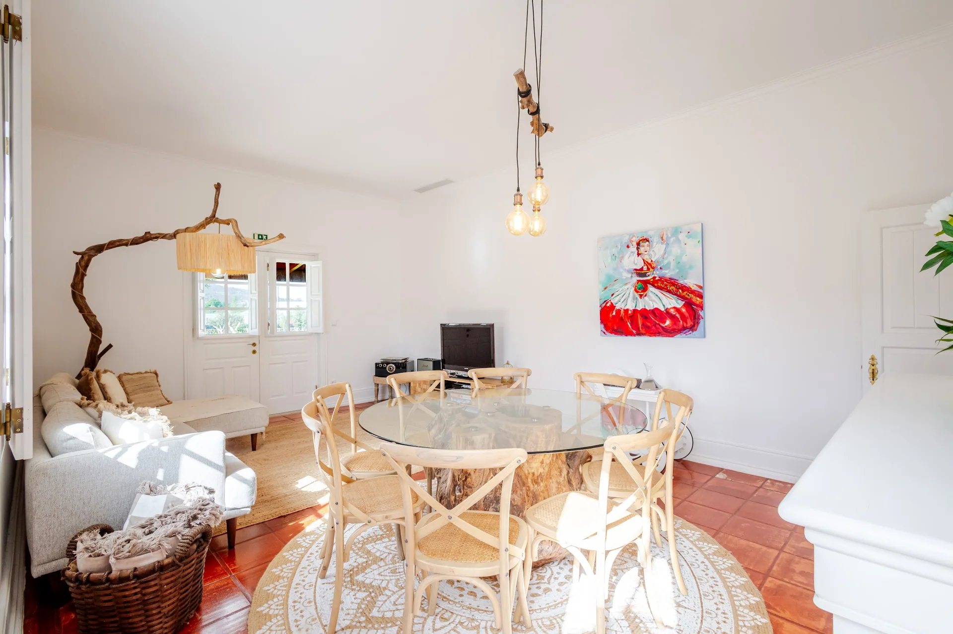 Bright living room with round table