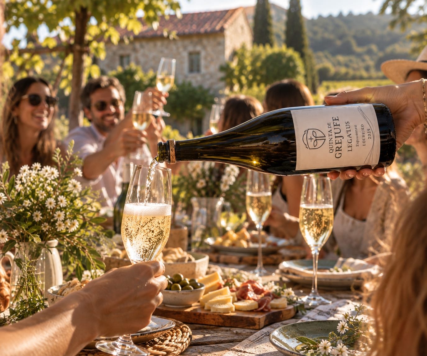 Outdoor white Loureiro tasting at Quinta de Grejufe