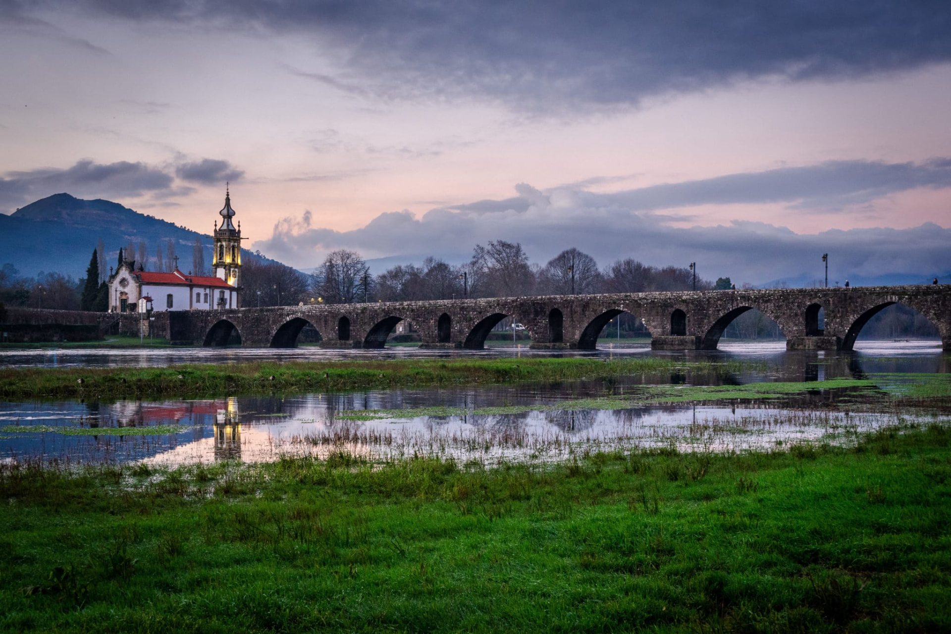 Ponte de Lima at dusk, over the Lima river