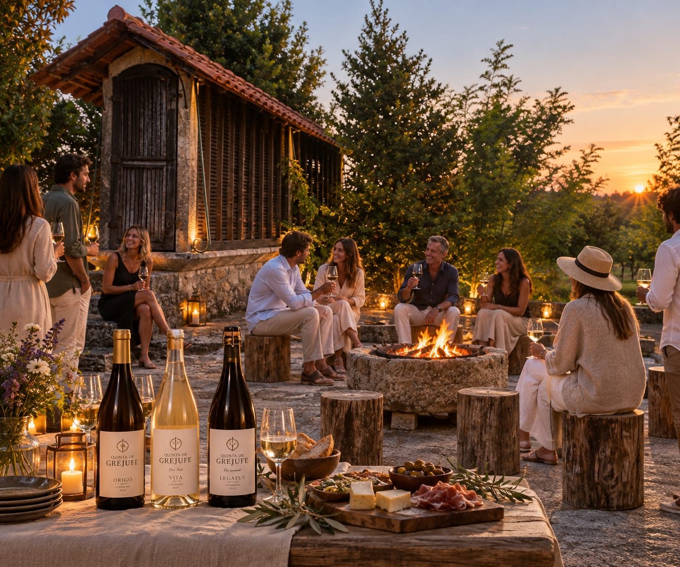 Evening around the firepit with wines from Quinta de Grejufe